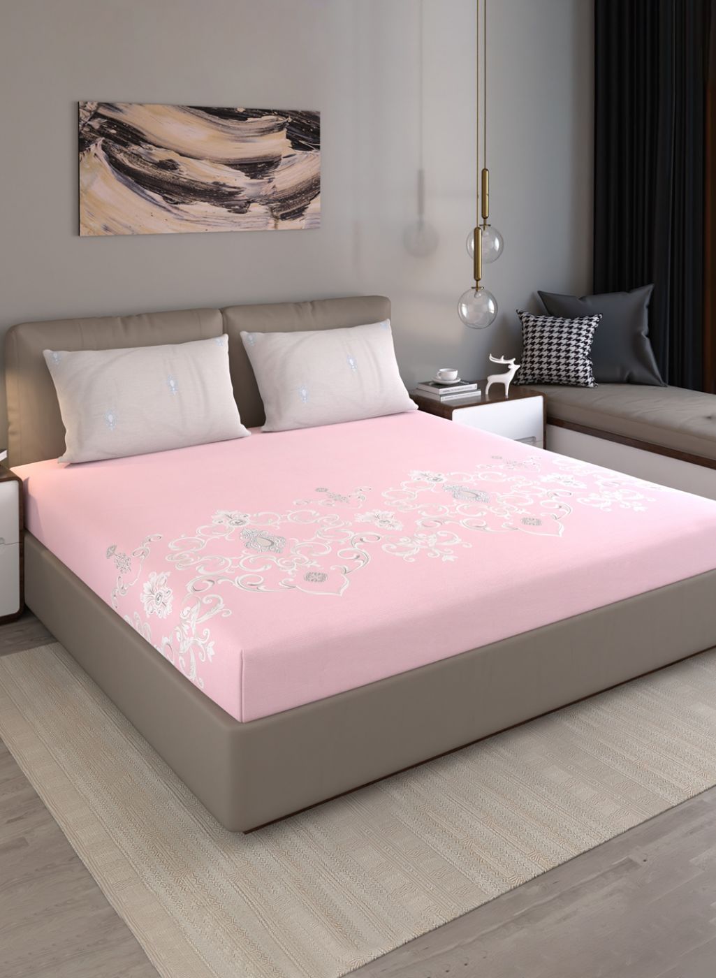 200TC Pure Cotton Queen Bedsheet with 2 Pillow Covers