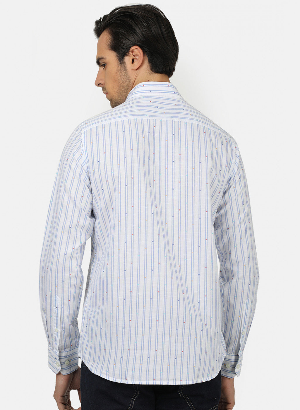 Men Sky Blue Stripe Linen Shirt