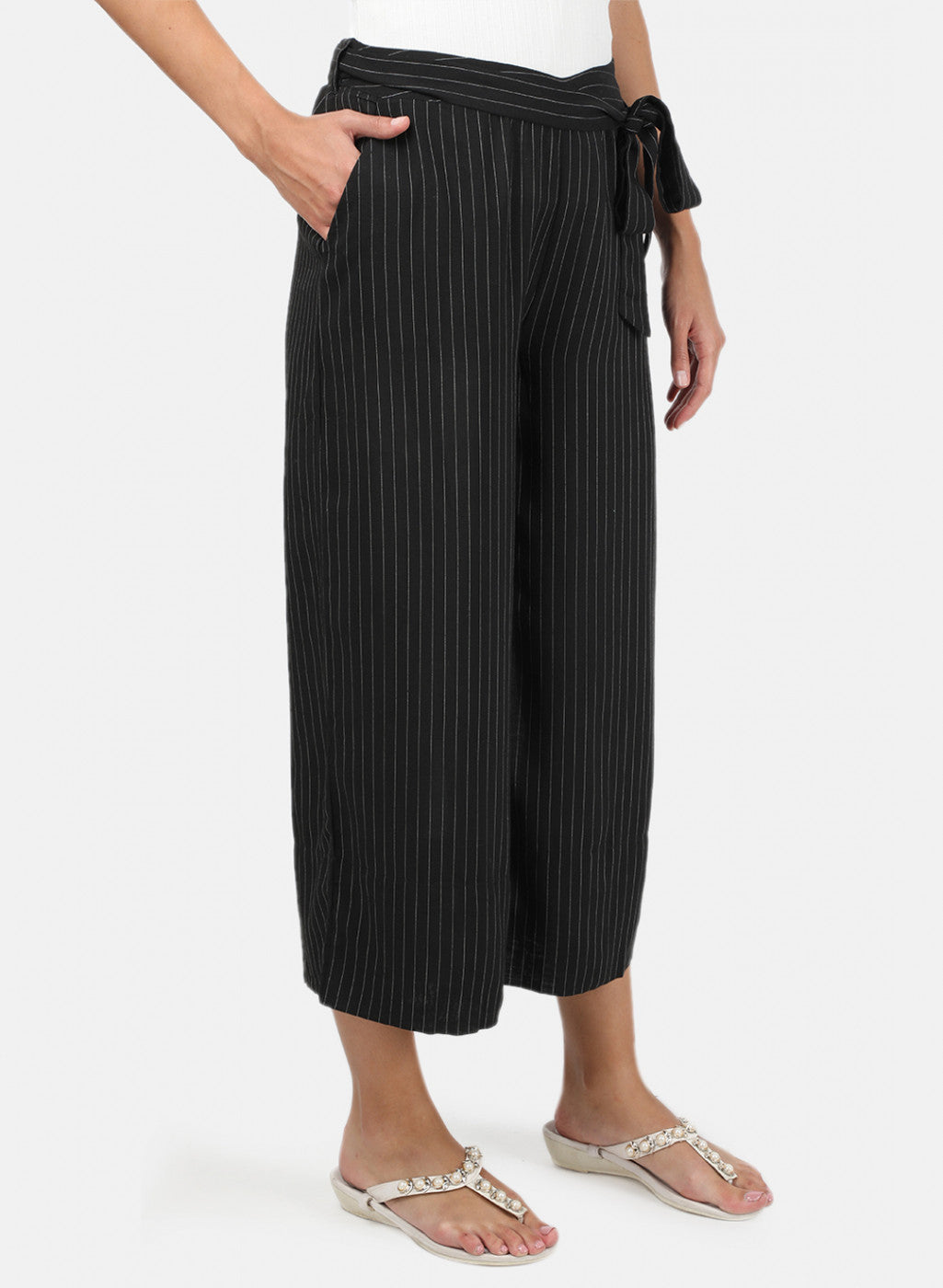 Womens Black Stripe Palazzo