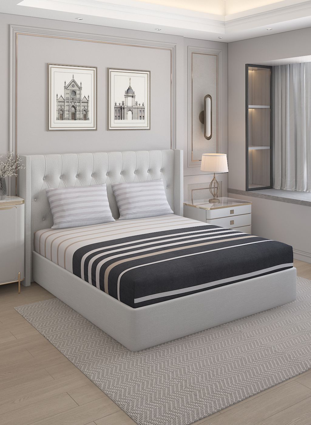 200TC Pure Cotton Queen Bedsheet with 2 Pillow Covers
