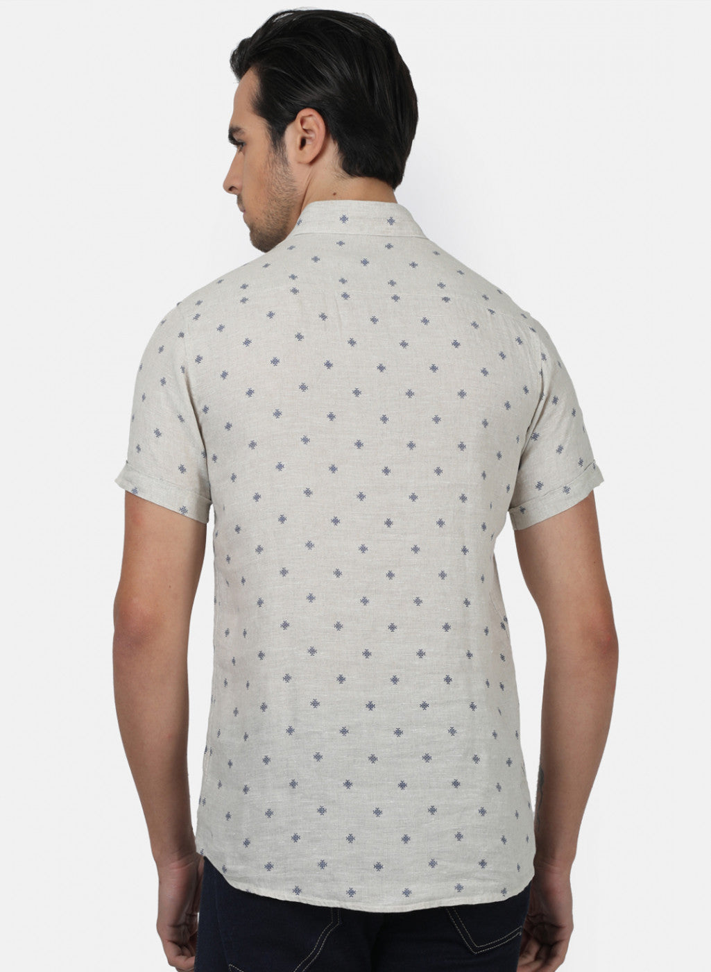 Men Grey Printed Linen Shirt
