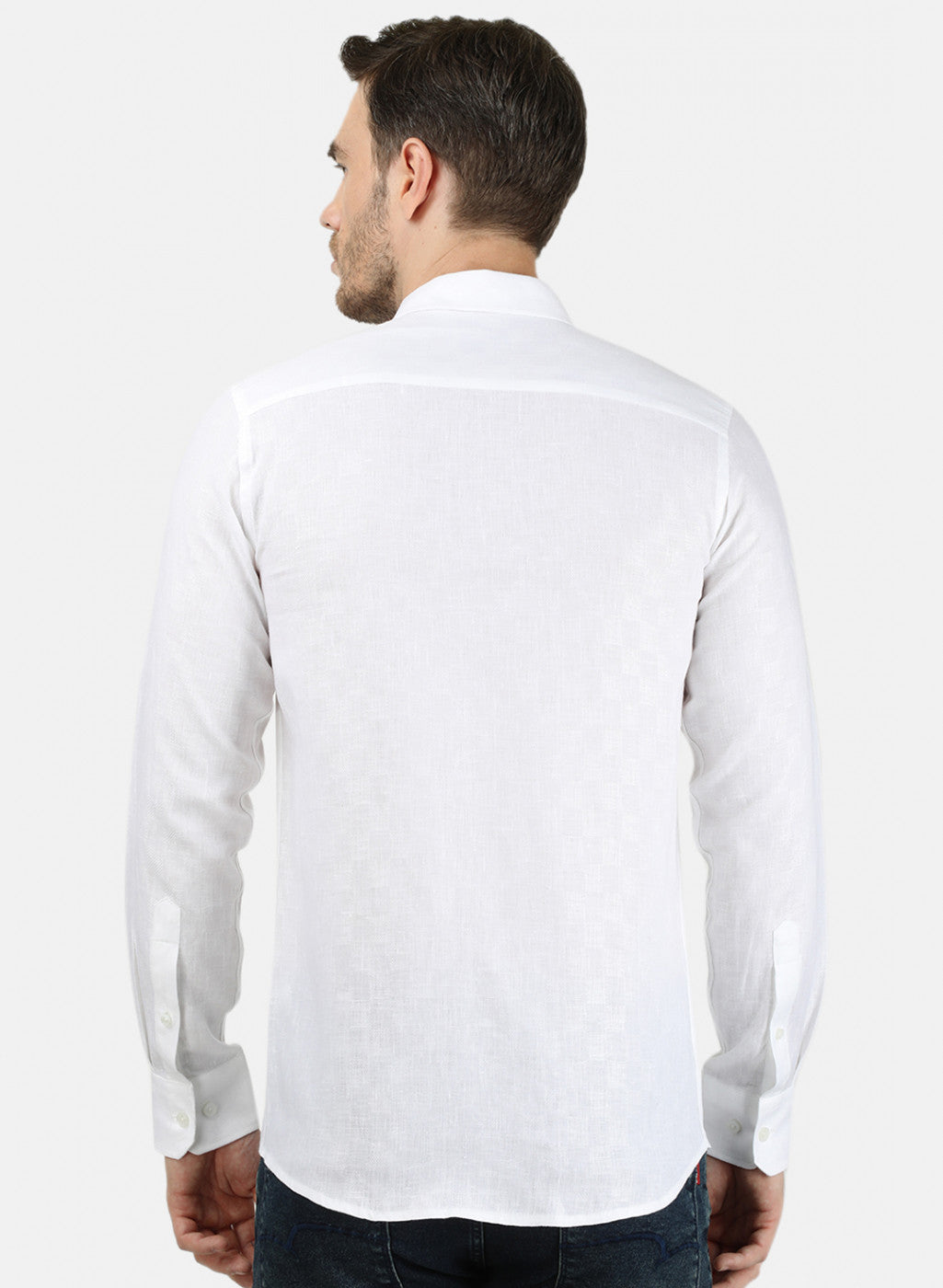 Mens White Self Linen Shirt