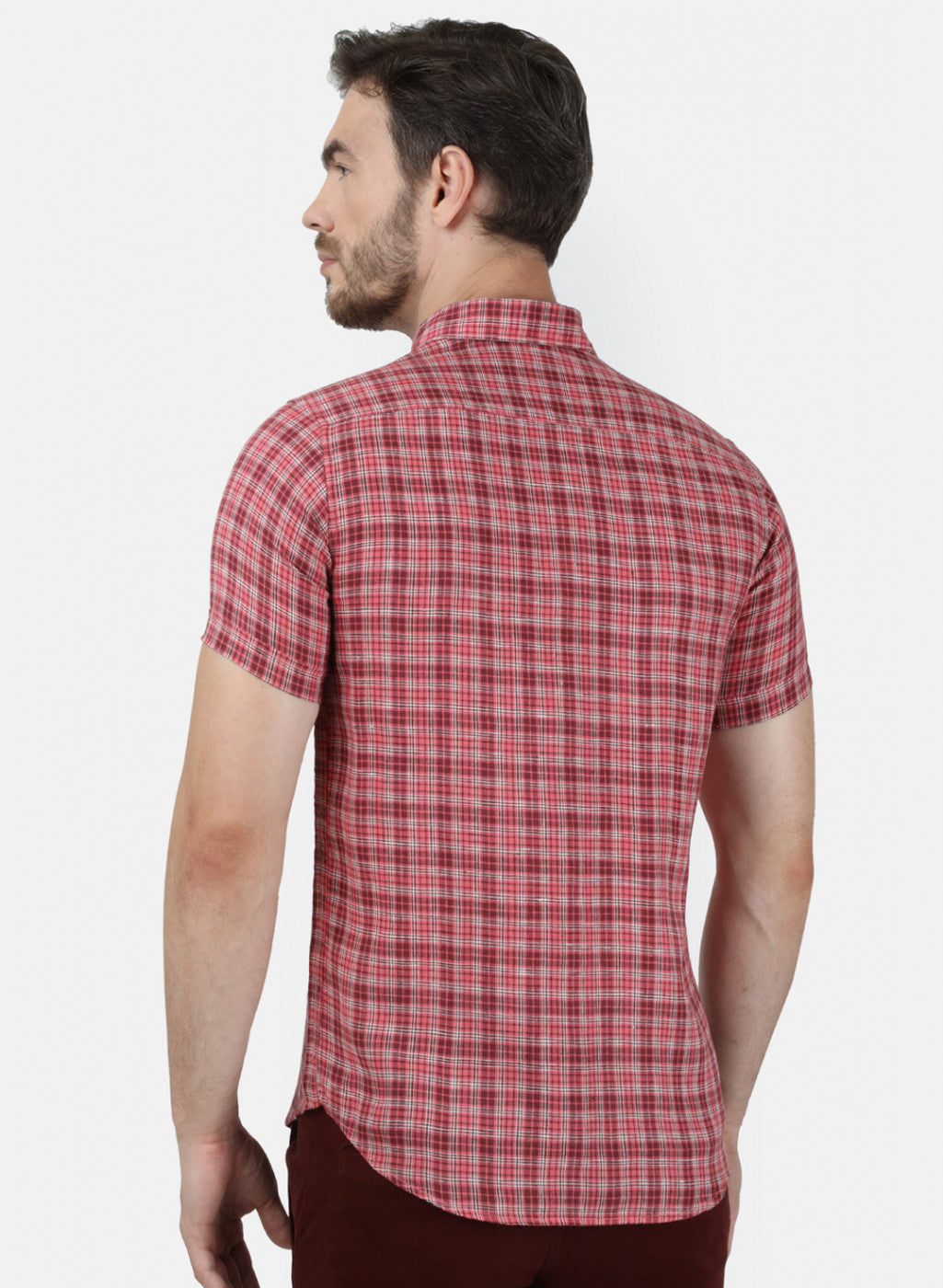Mens Orange Check Linen Shirt