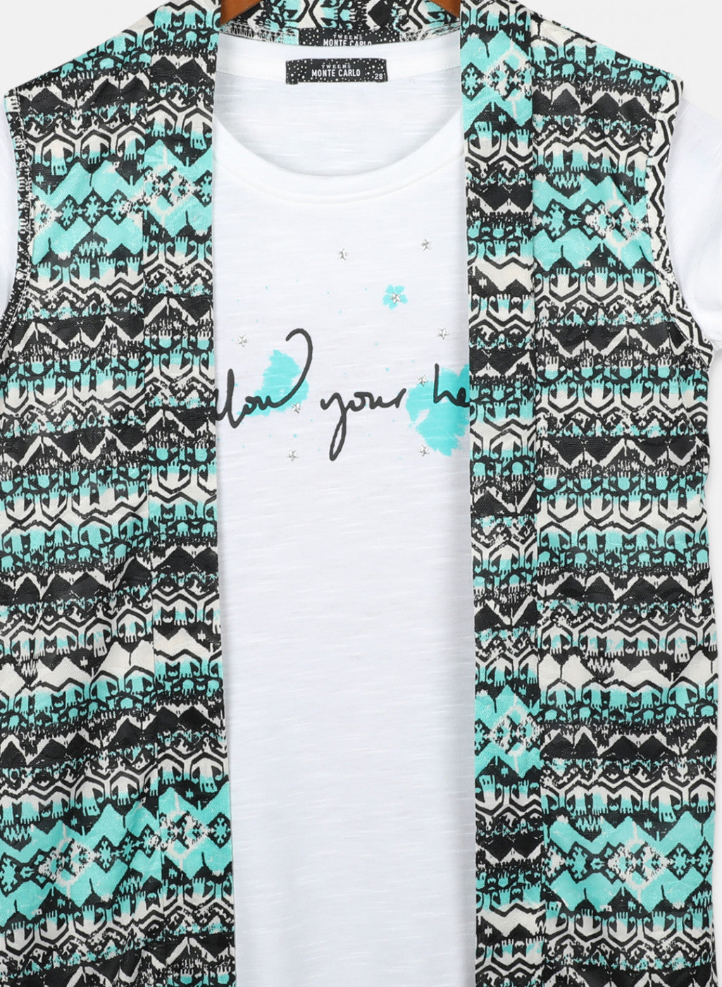 Girls Off White & Green Printed Top