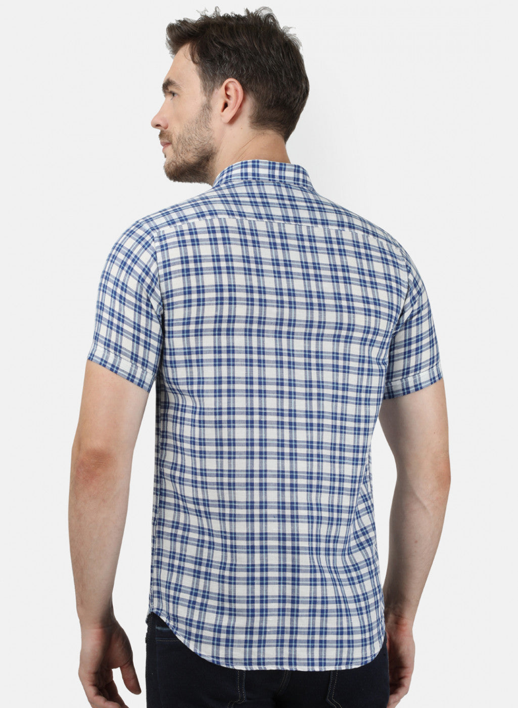 Mens Blue Check Linen Shirt