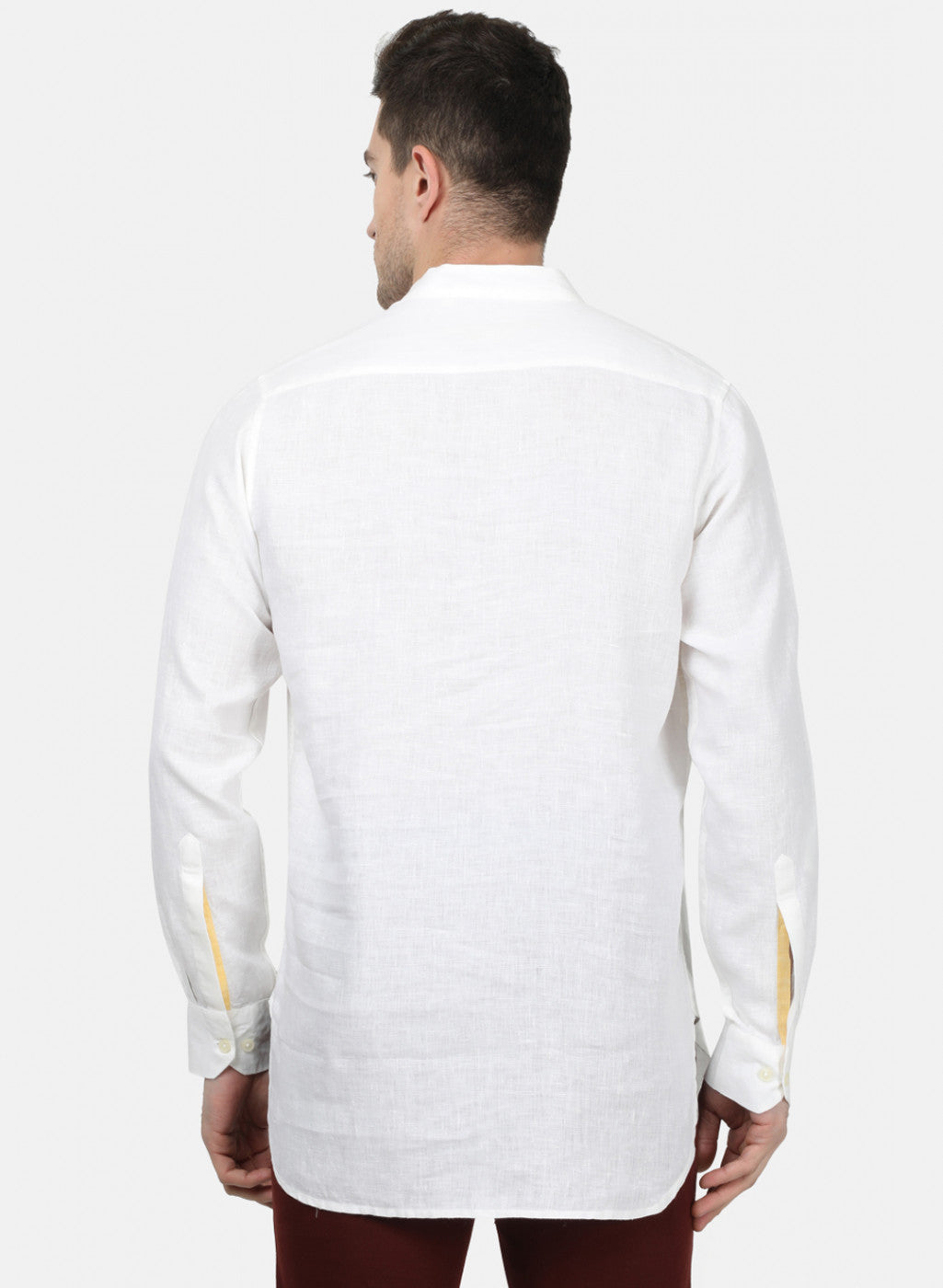 Mens White Solid Linen Shirt