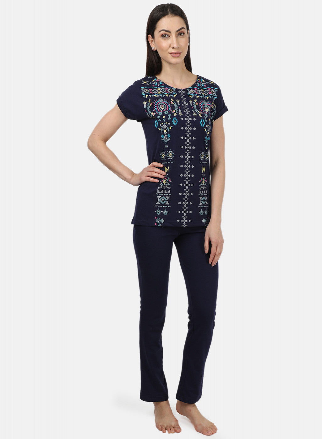 Womens Navy Blue Printed Lower Sets
