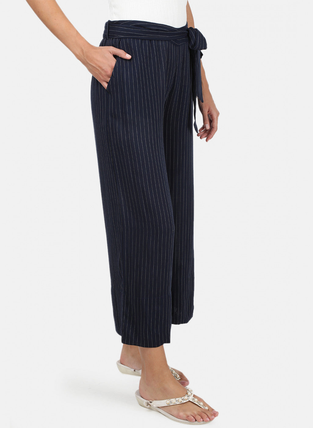 Womens Navy Blue Stripe Palazzo