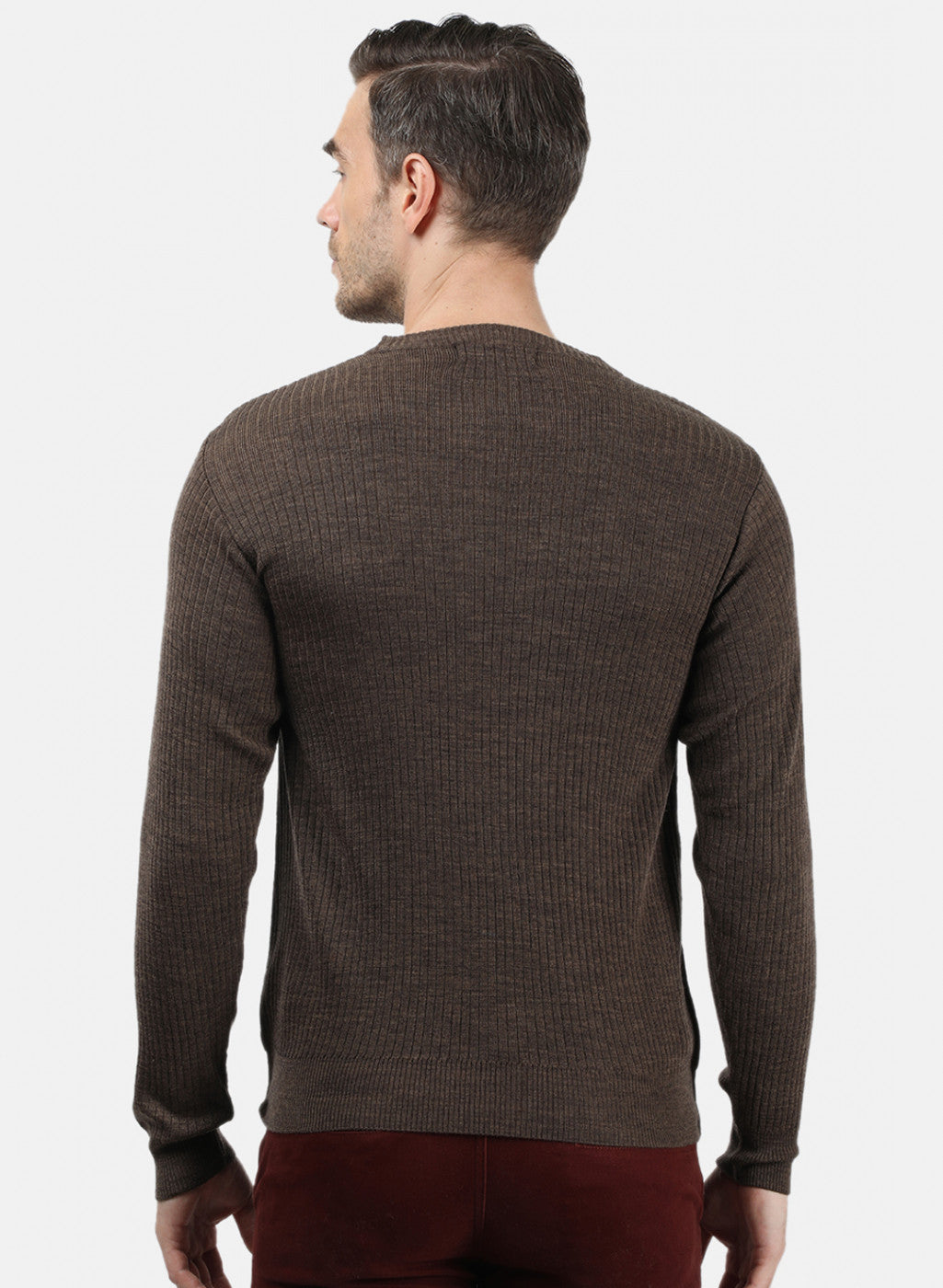 Men Brown Solid Pullover