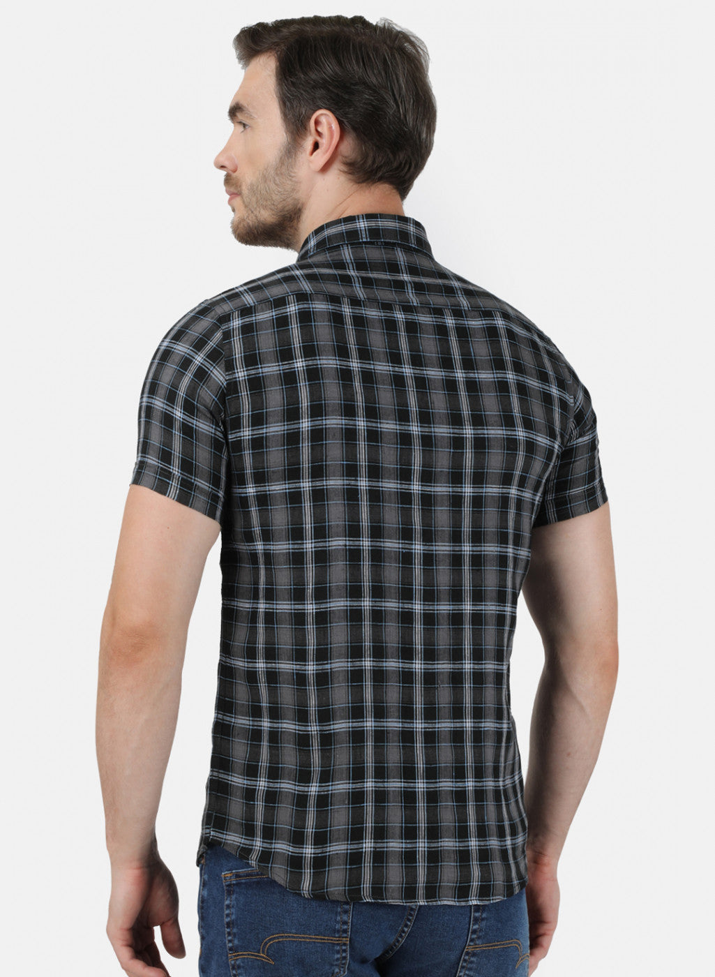 Mens Black Check Linen Shirt