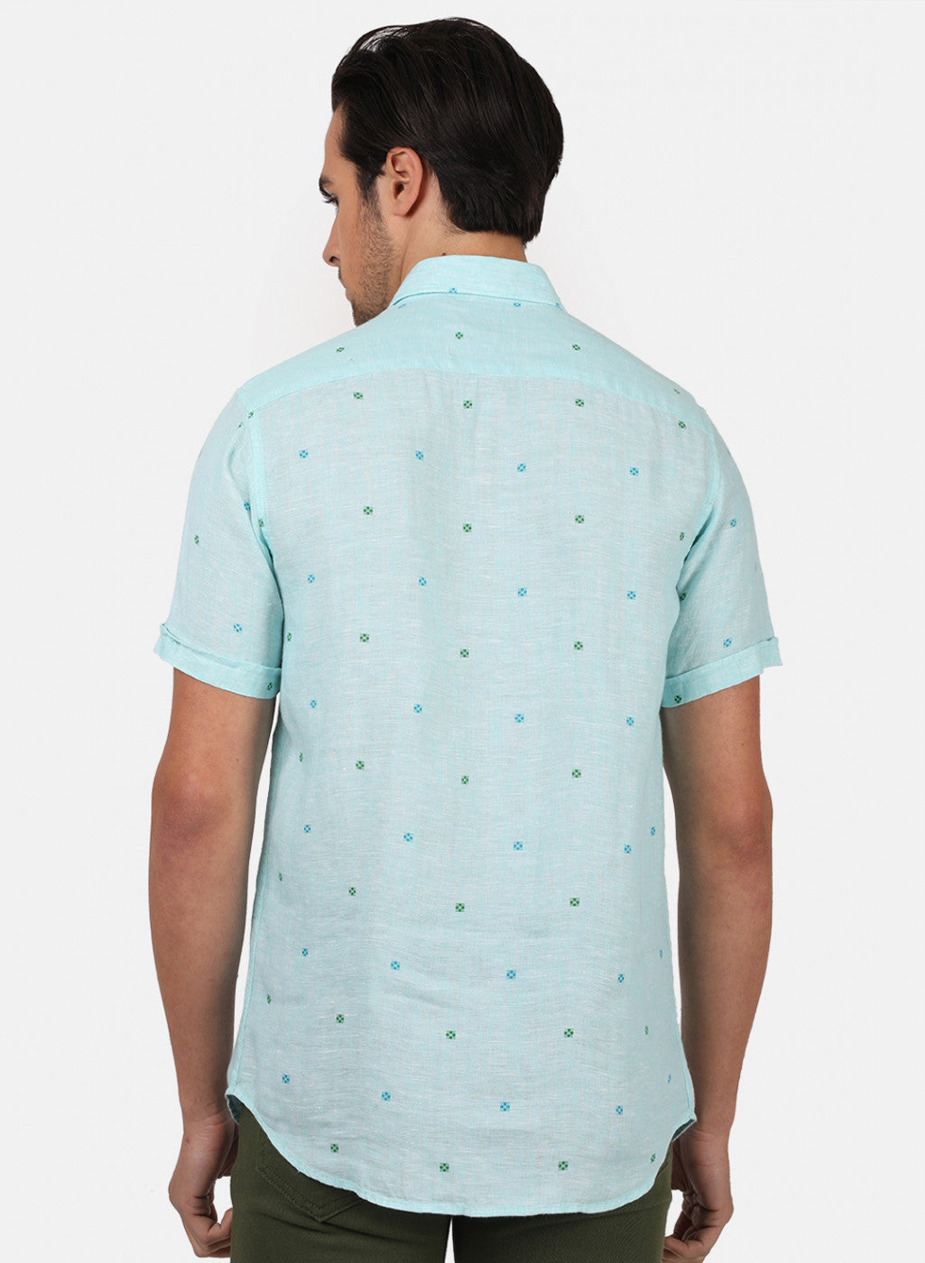 Men Blue Printed Linen Shirt