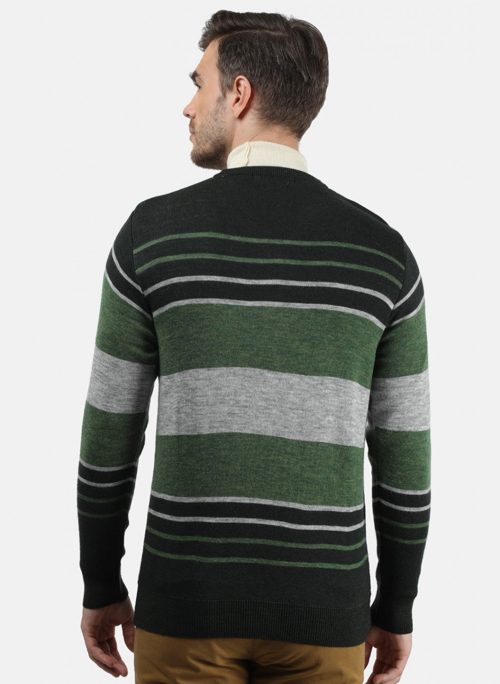 Men NAvy Blue & Green Solid Pullover