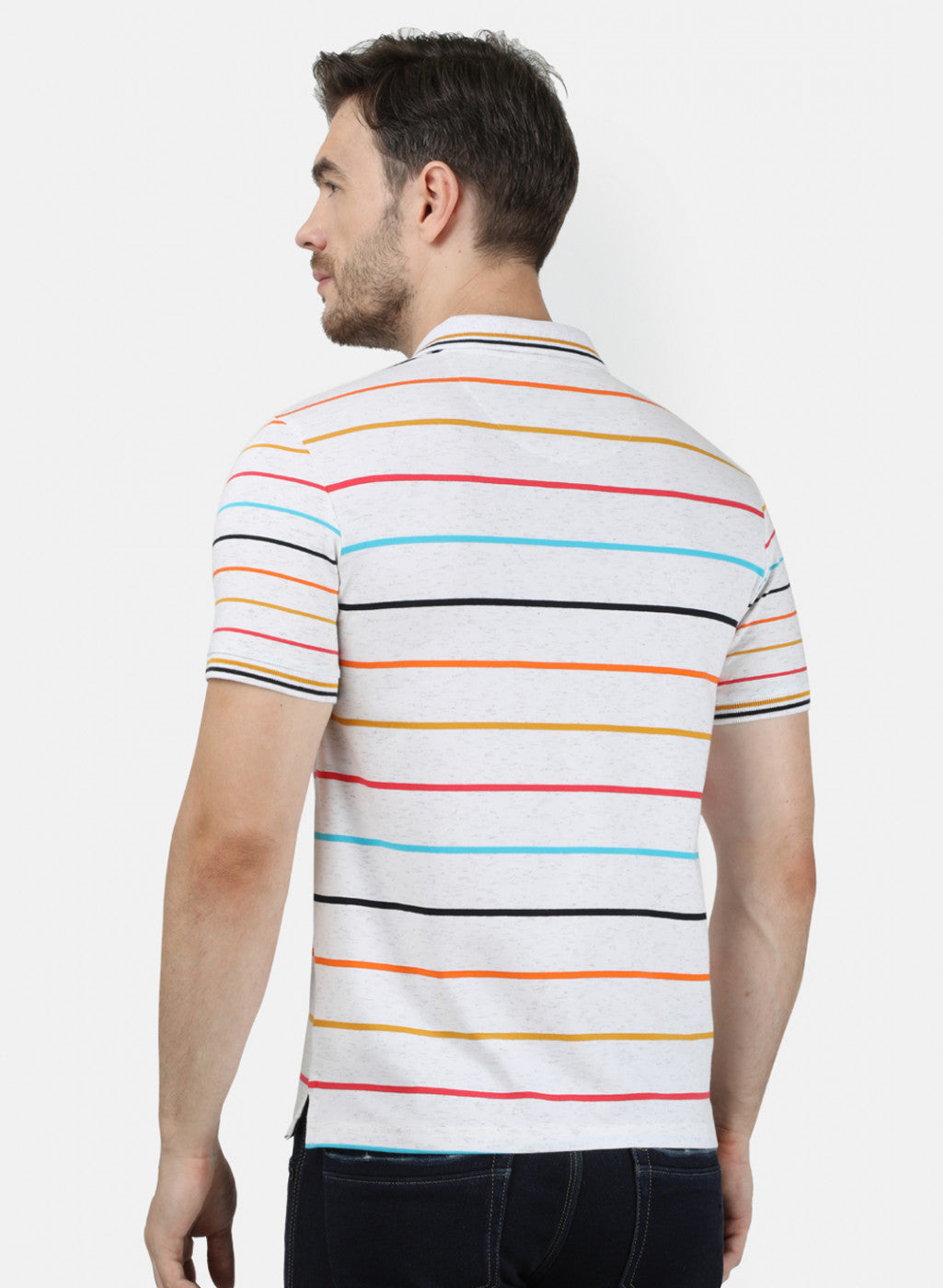 Mens White Stripe Collar T-Shirts