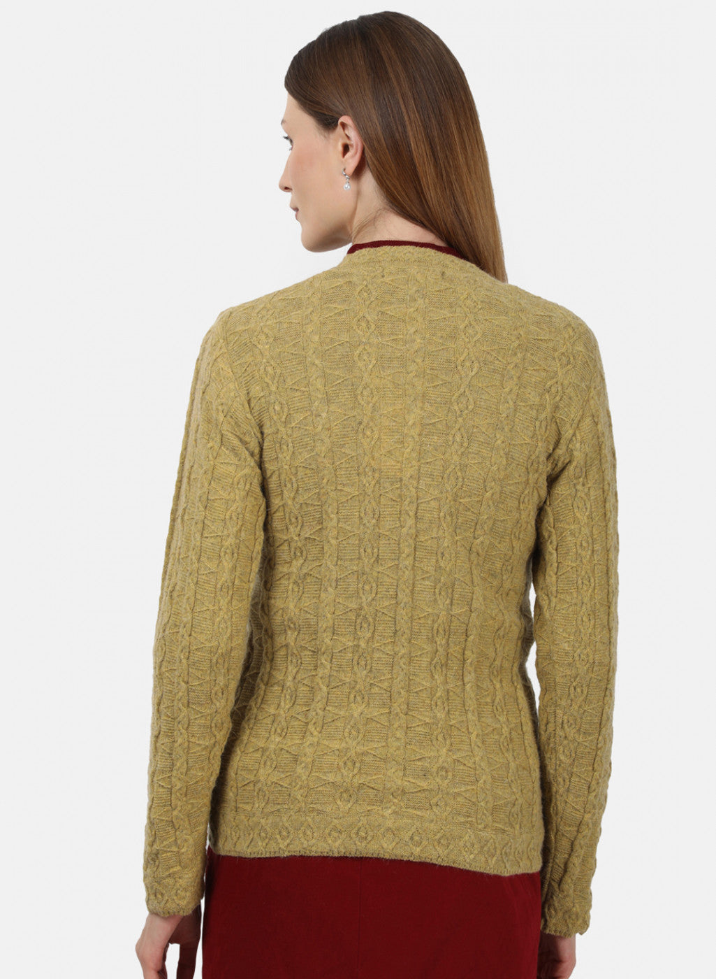Women Light Yellow Self Design Cardigan