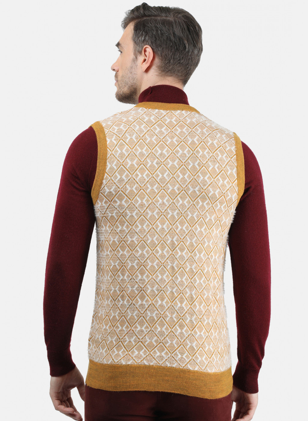 Men Mustard & White Solid Sweater