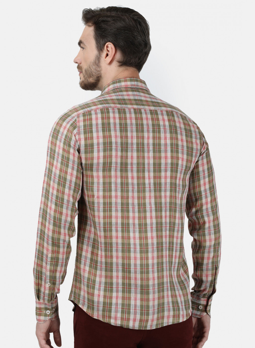 Mens Olive Check Linen Shirt