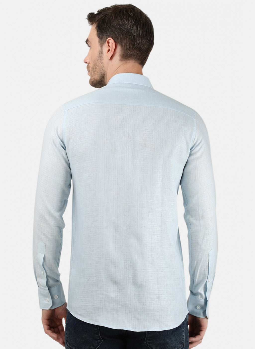 Mens Sky Blue Self Linen Shirt