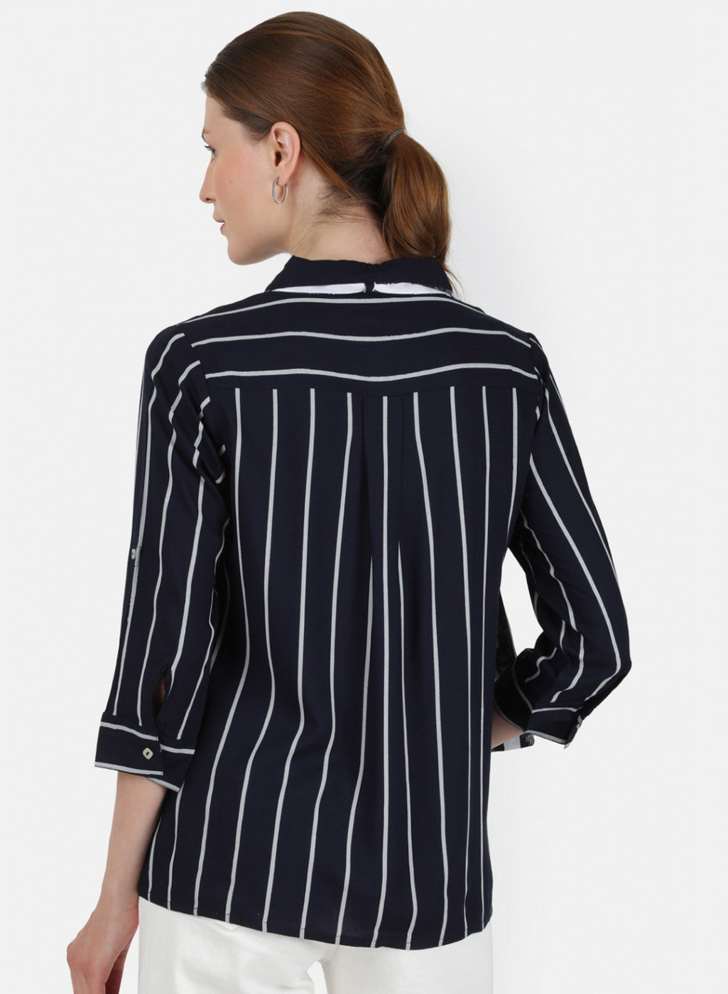 Womens Navy Blue & White Printed Top