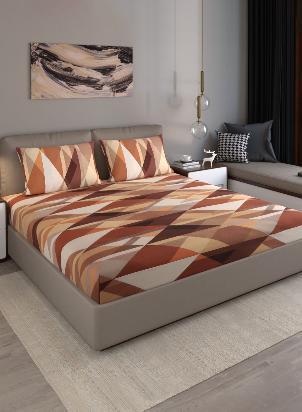 140TC Pure Cotton Queen Bedsheet with 2 Pillow Covers