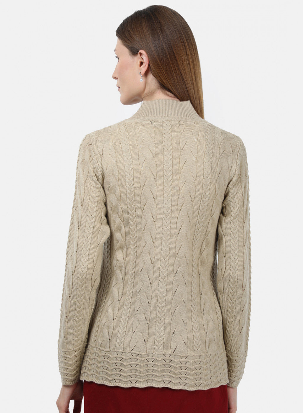 Women Beige Self Design Cardigan