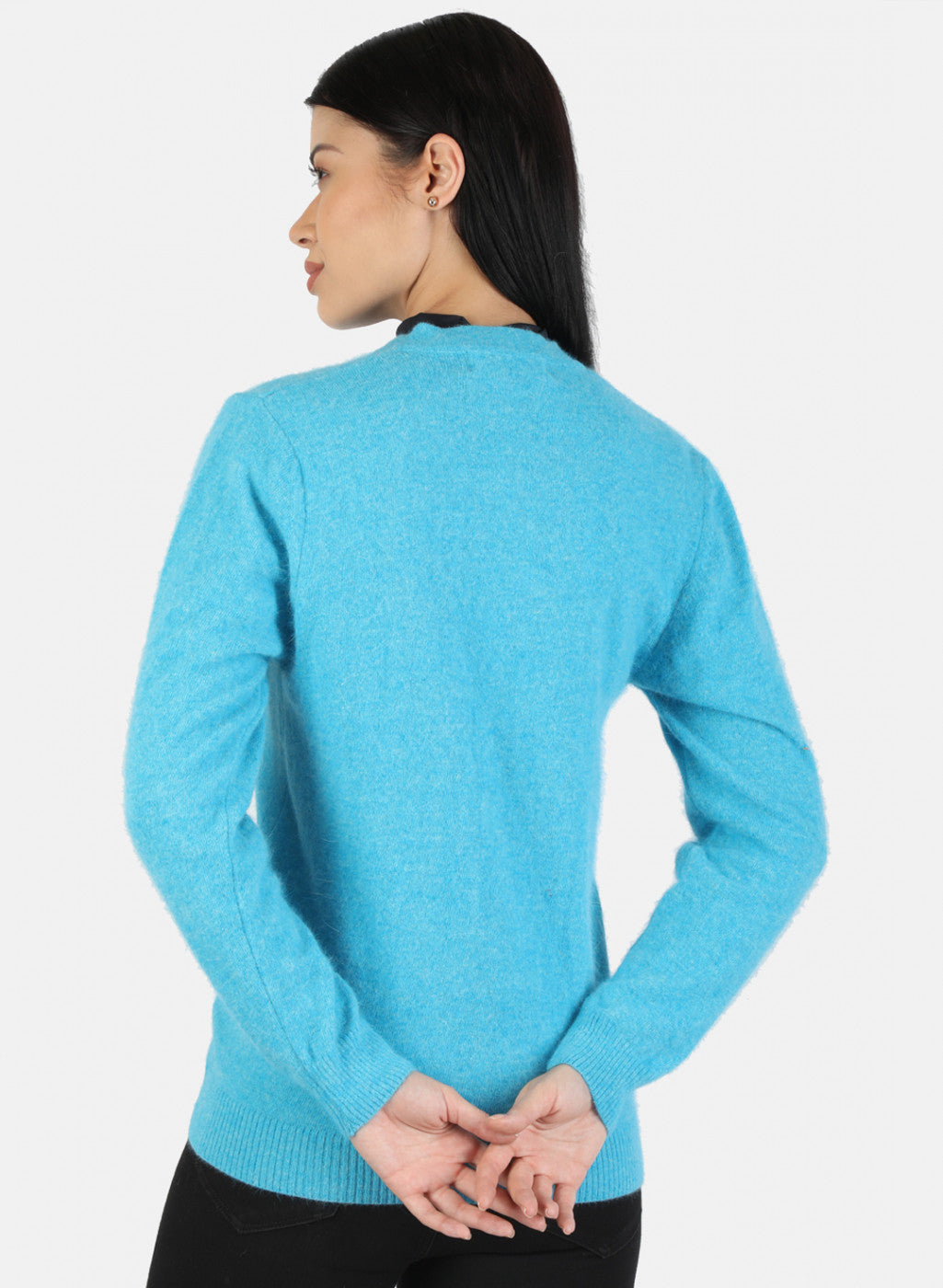Women Blue Solid Cardigan