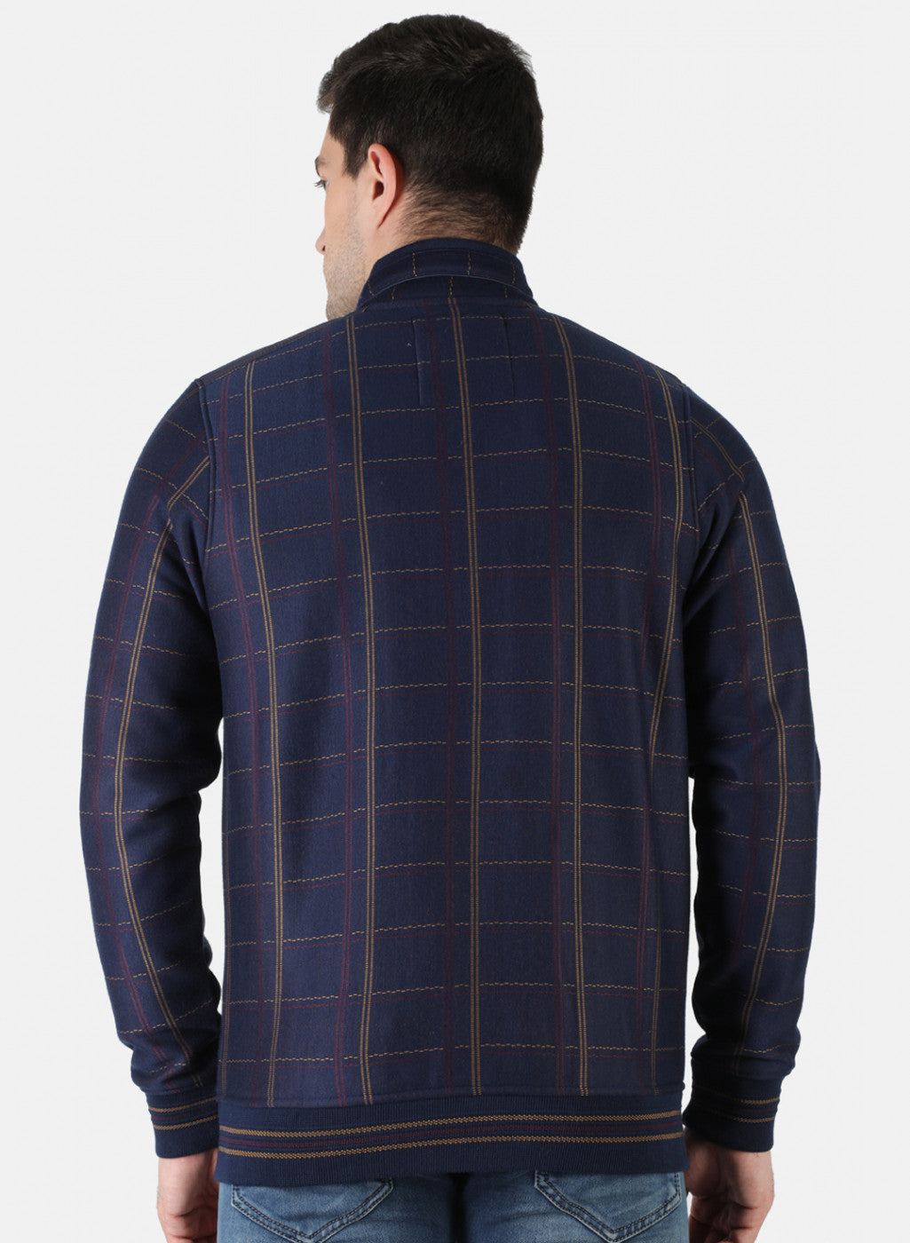 Men Blue Check Sweatshirt