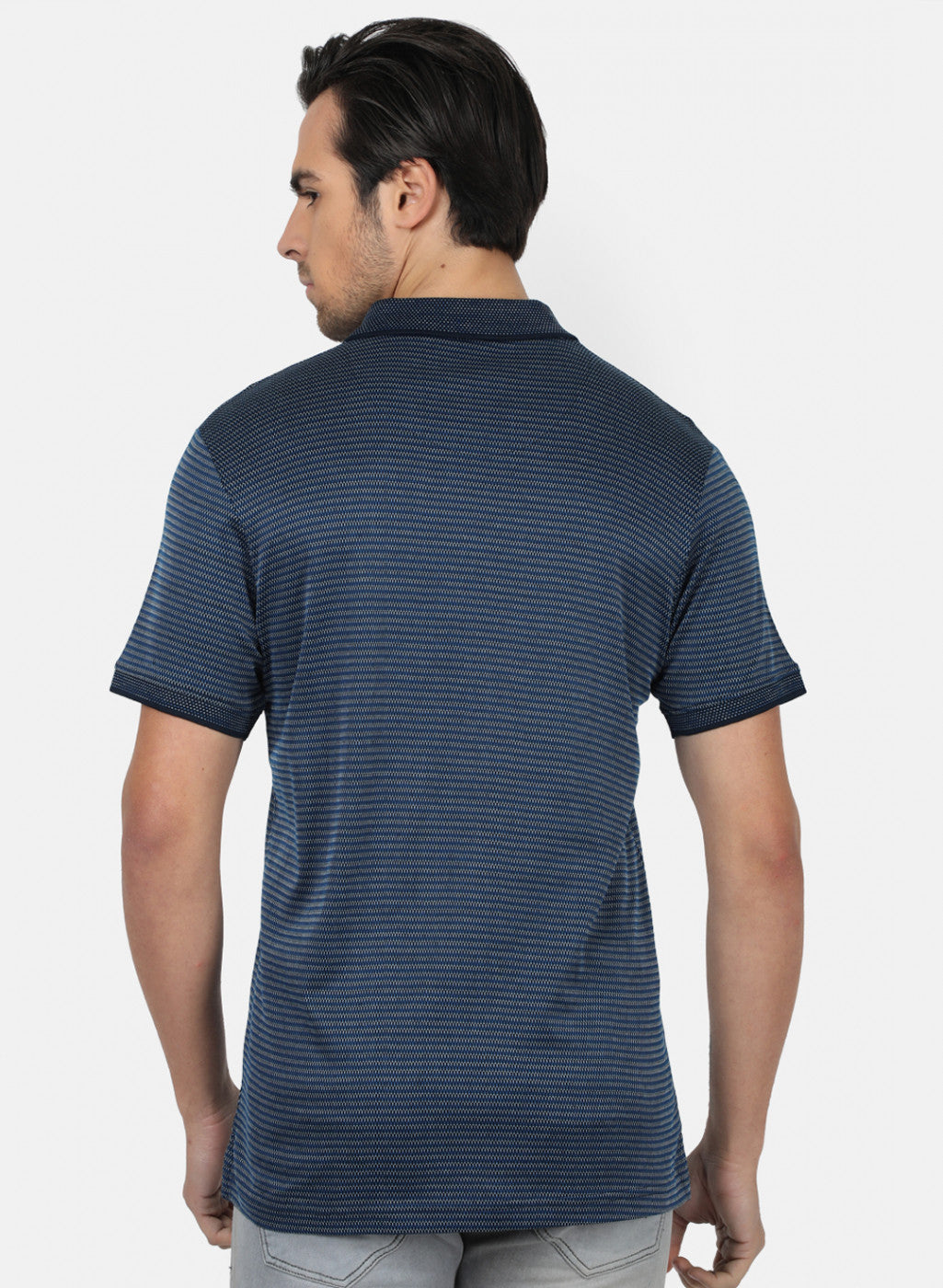 Men Navy Blue jacquard T-Shirts