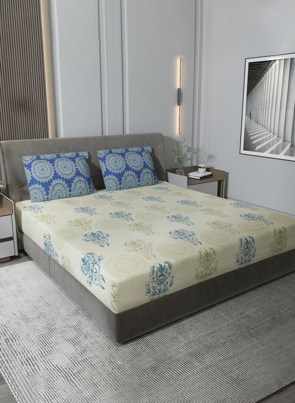 144TC Pure Cotton King Bedsheet with 2 Pillow Covers