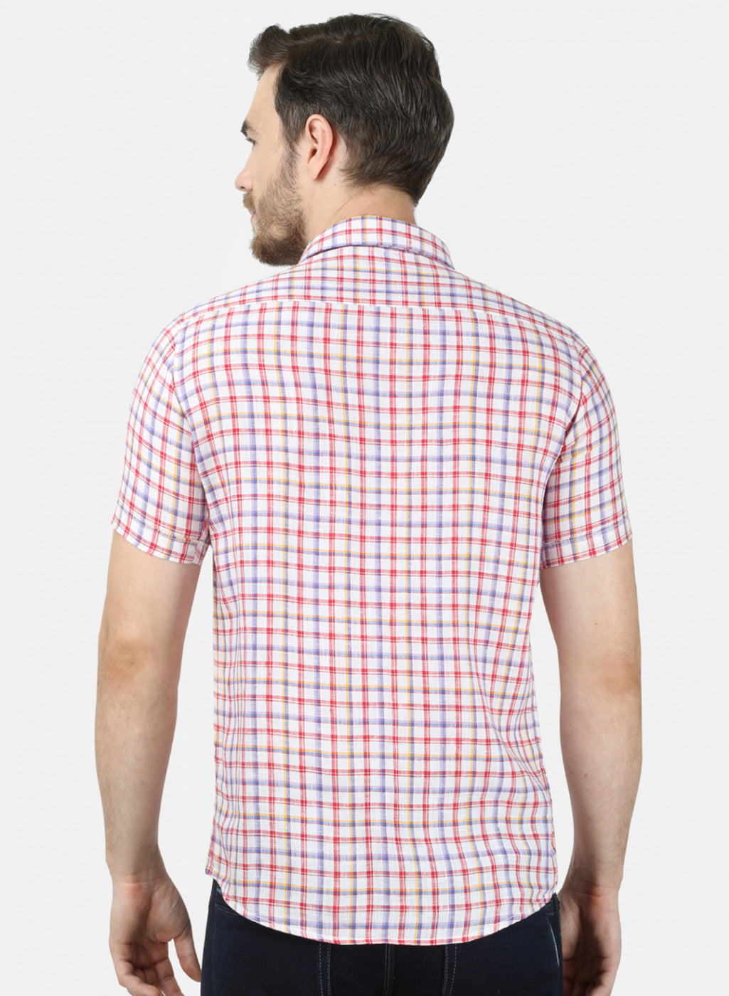Mens Red Check Linen Shirt