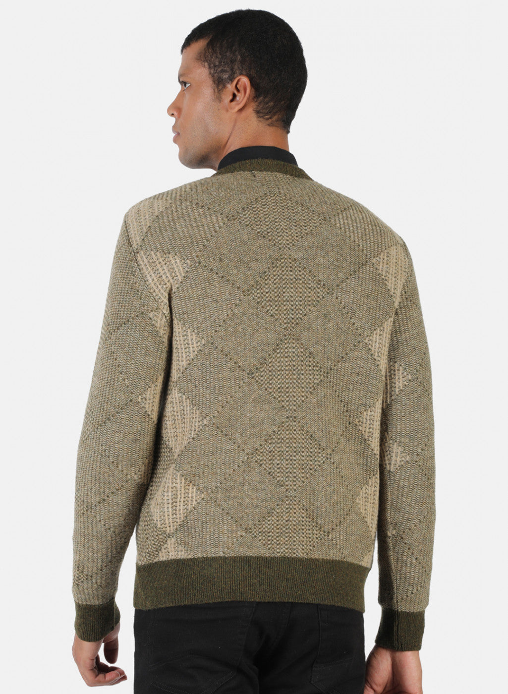 Men Brown & Green Solid Pullover