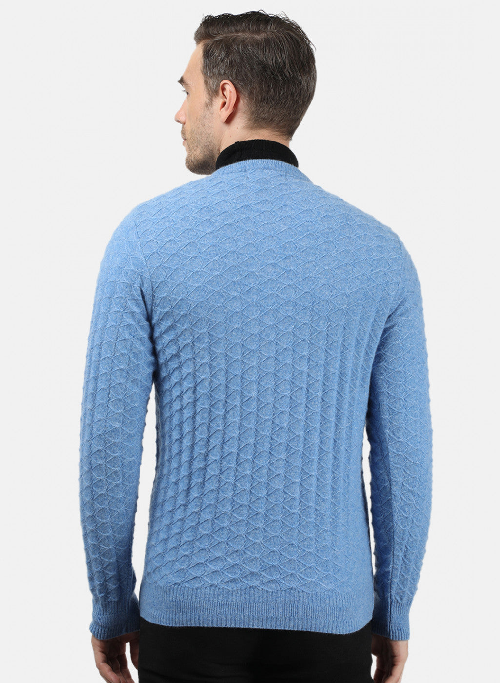 Men Blue Self Design Pullover