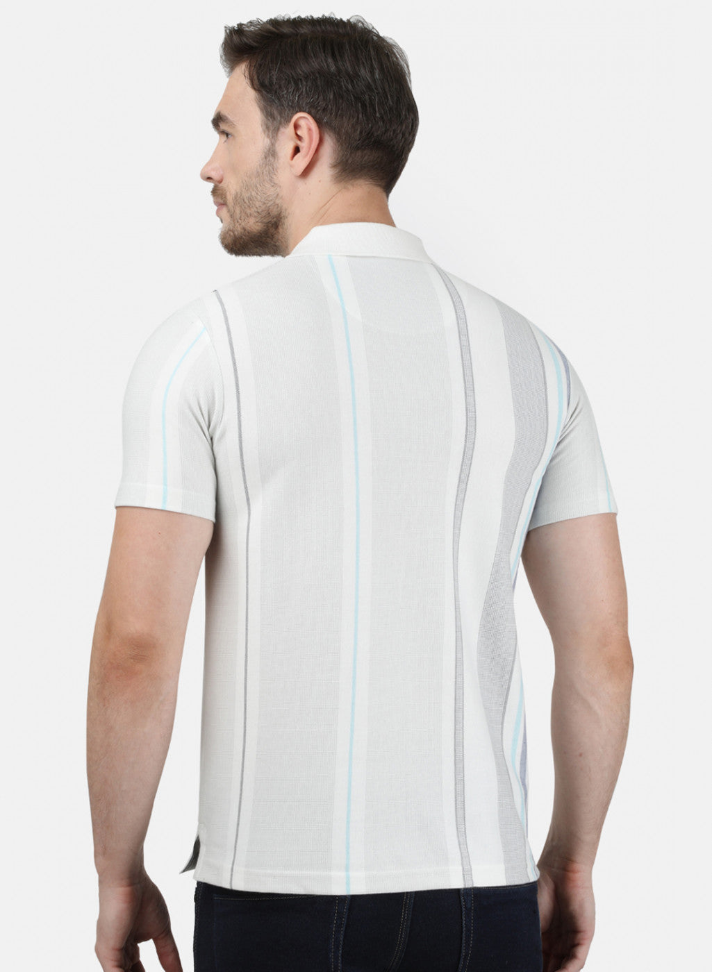 Mens Off White Stripe Collar T-Shirts