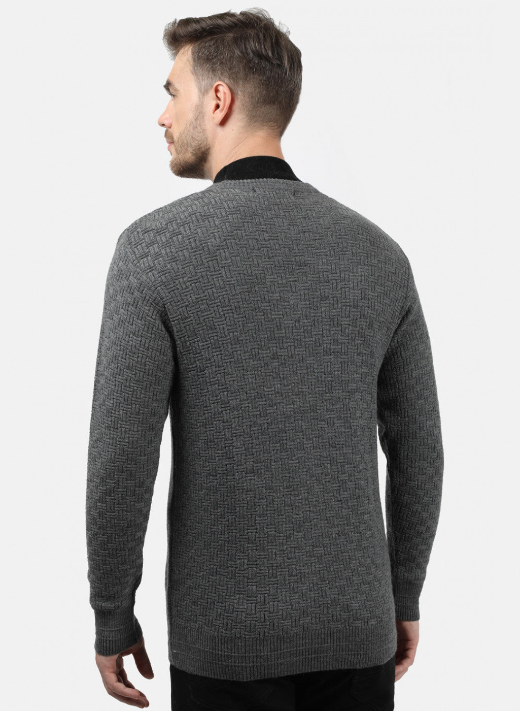 Men Grey Self Pullover