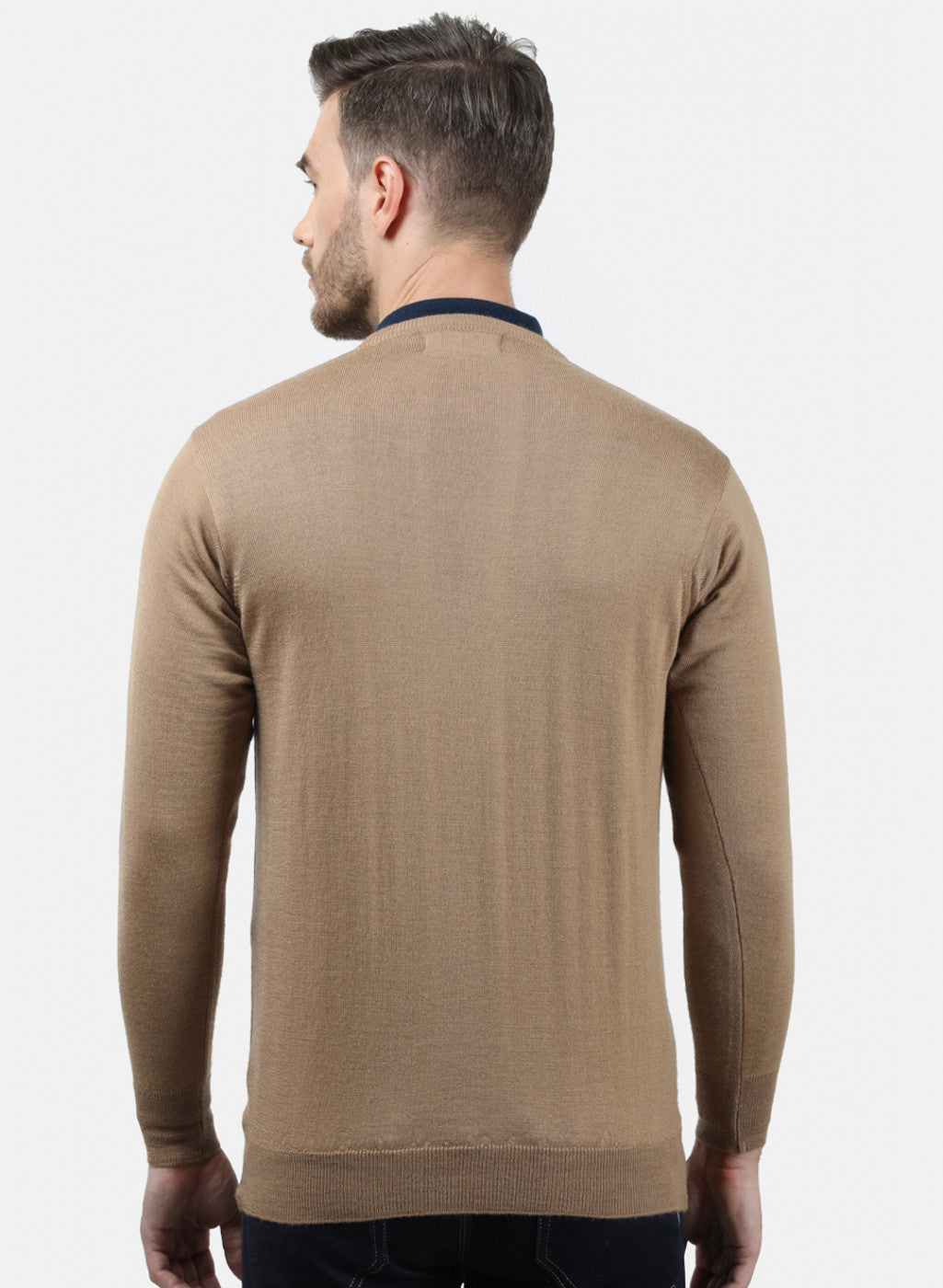 Men Beige Solid Pullover