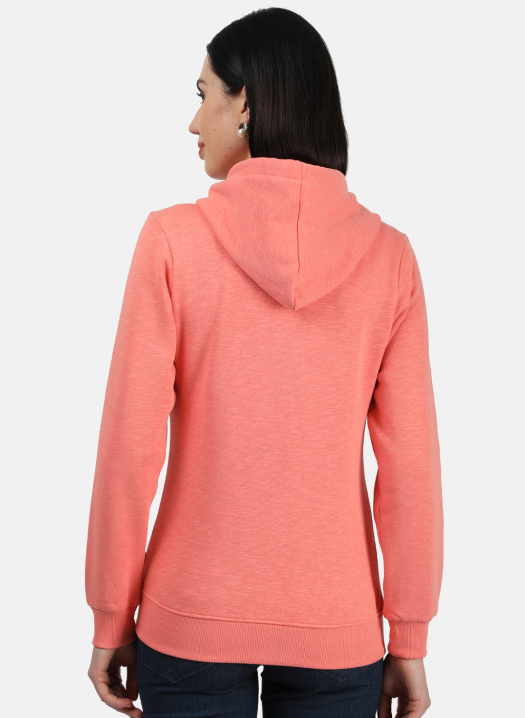 Women Peach Plain Sweatshirt