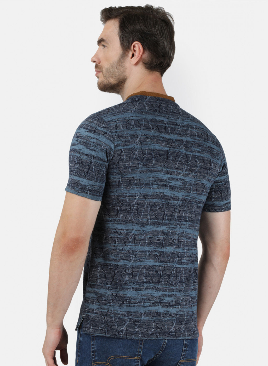 Mens Blue Self T-Shirt