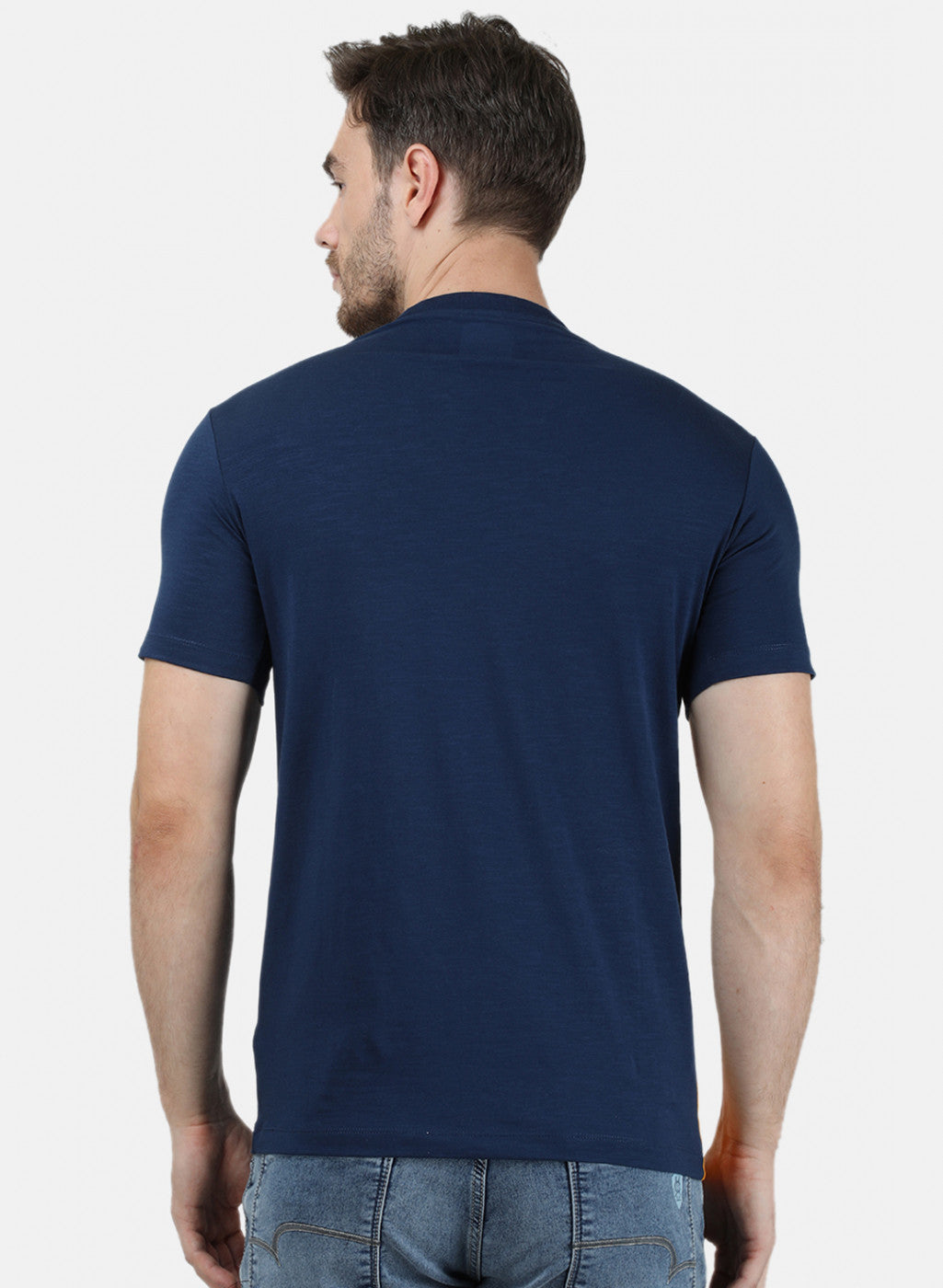 Mens Mustard Printed Round Neck T-Shirts