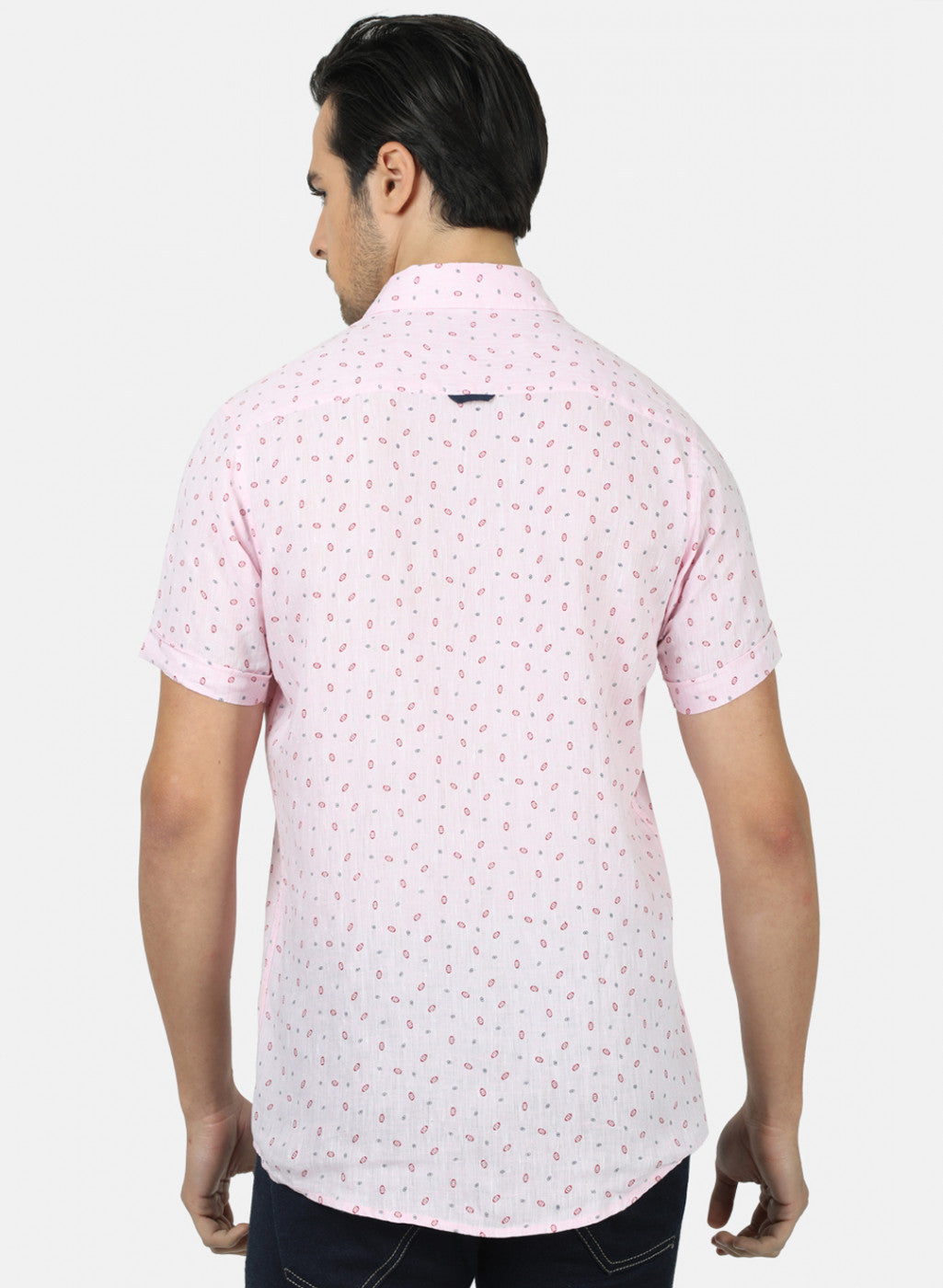 Men Pink Printed Linen Shirt