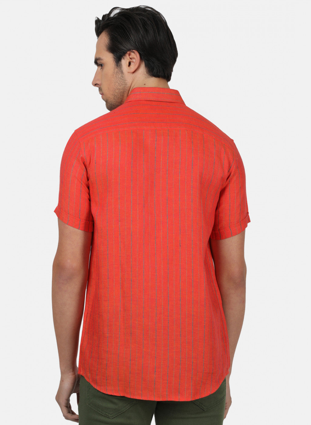 Men Red Stripe Linen Shirt