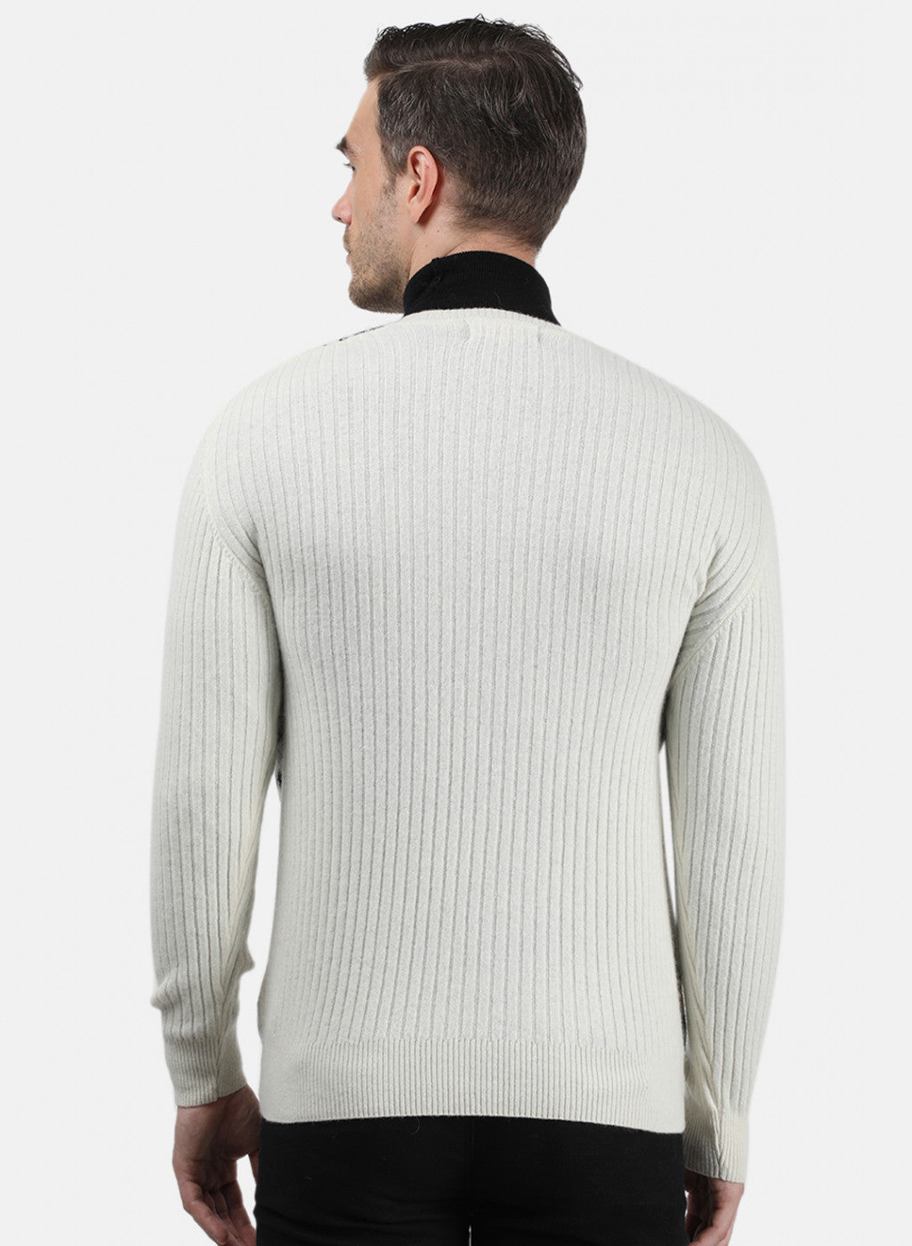 Men Off White Solid Pullover