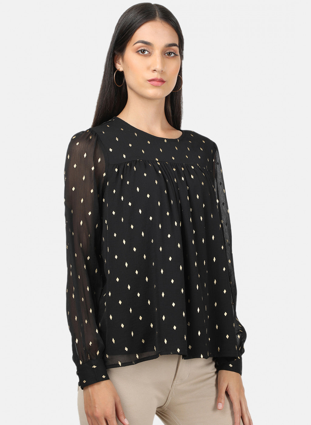 Womens Black Printed Top