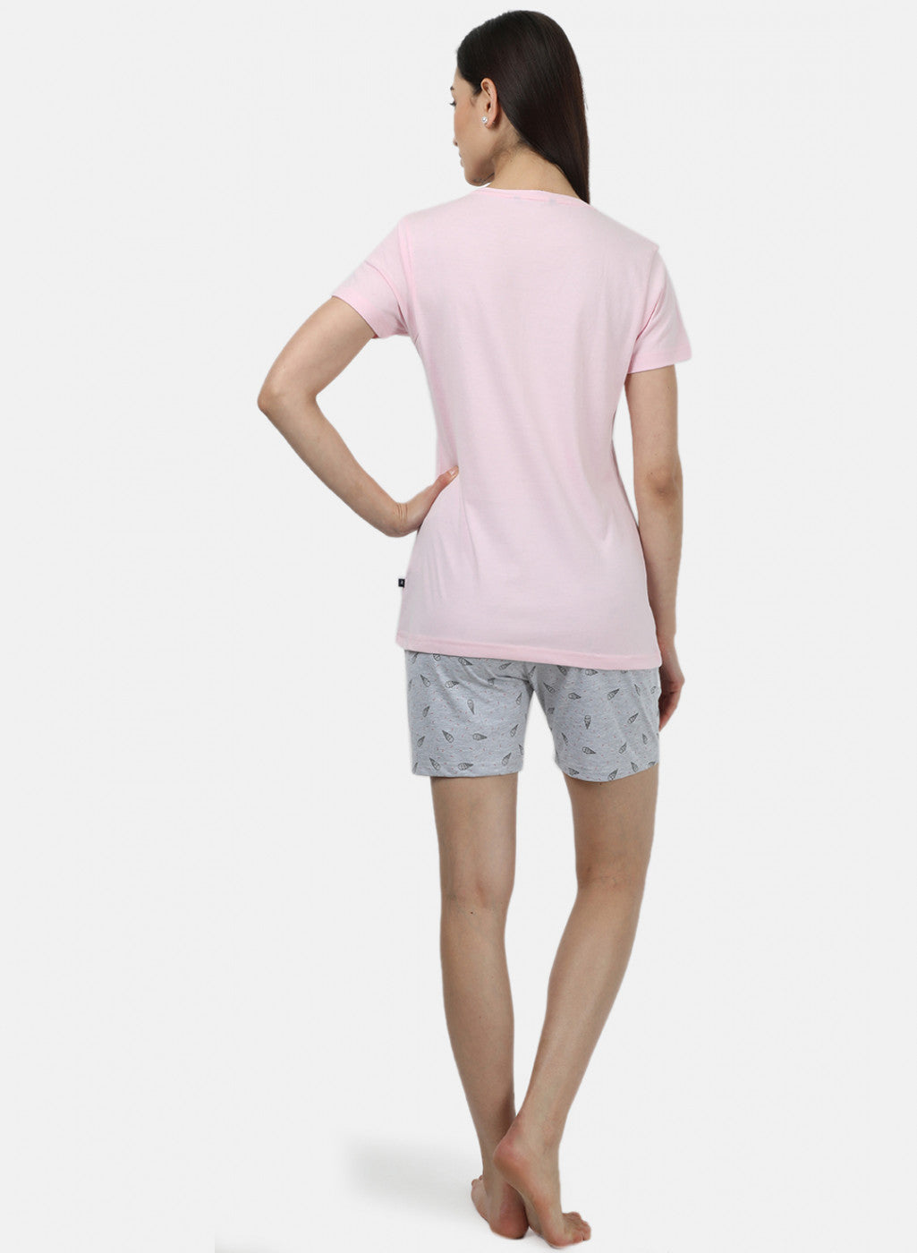Womens Pink & Grey Printed Short Set
