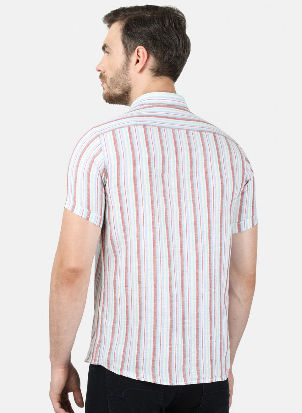 Mens Orange Stripe Linen Shirt