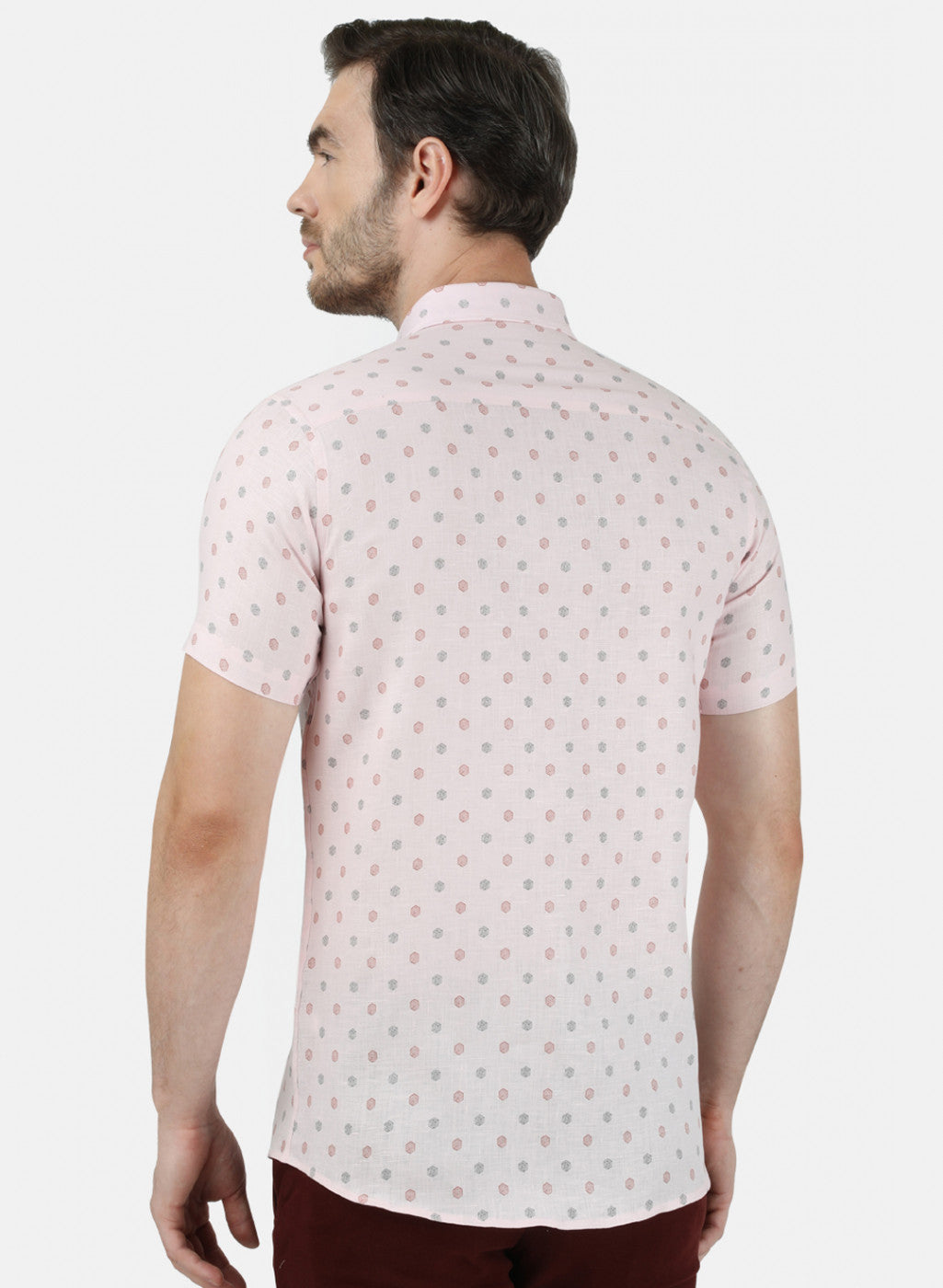 Mens Peach Printed Linen Shirt