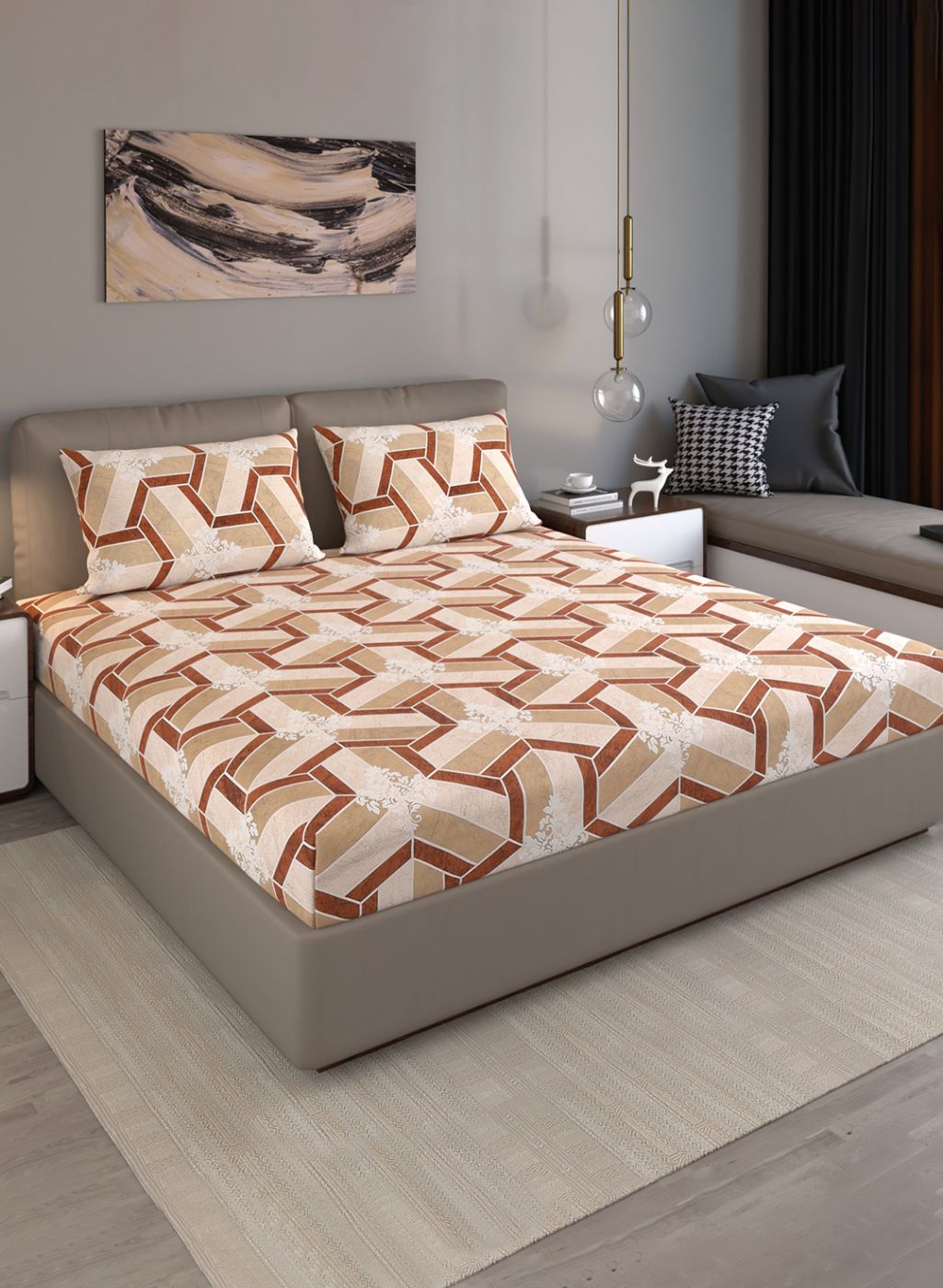 120TC Pure Cotton Queen Bedsheet with 2 Pillow Covers