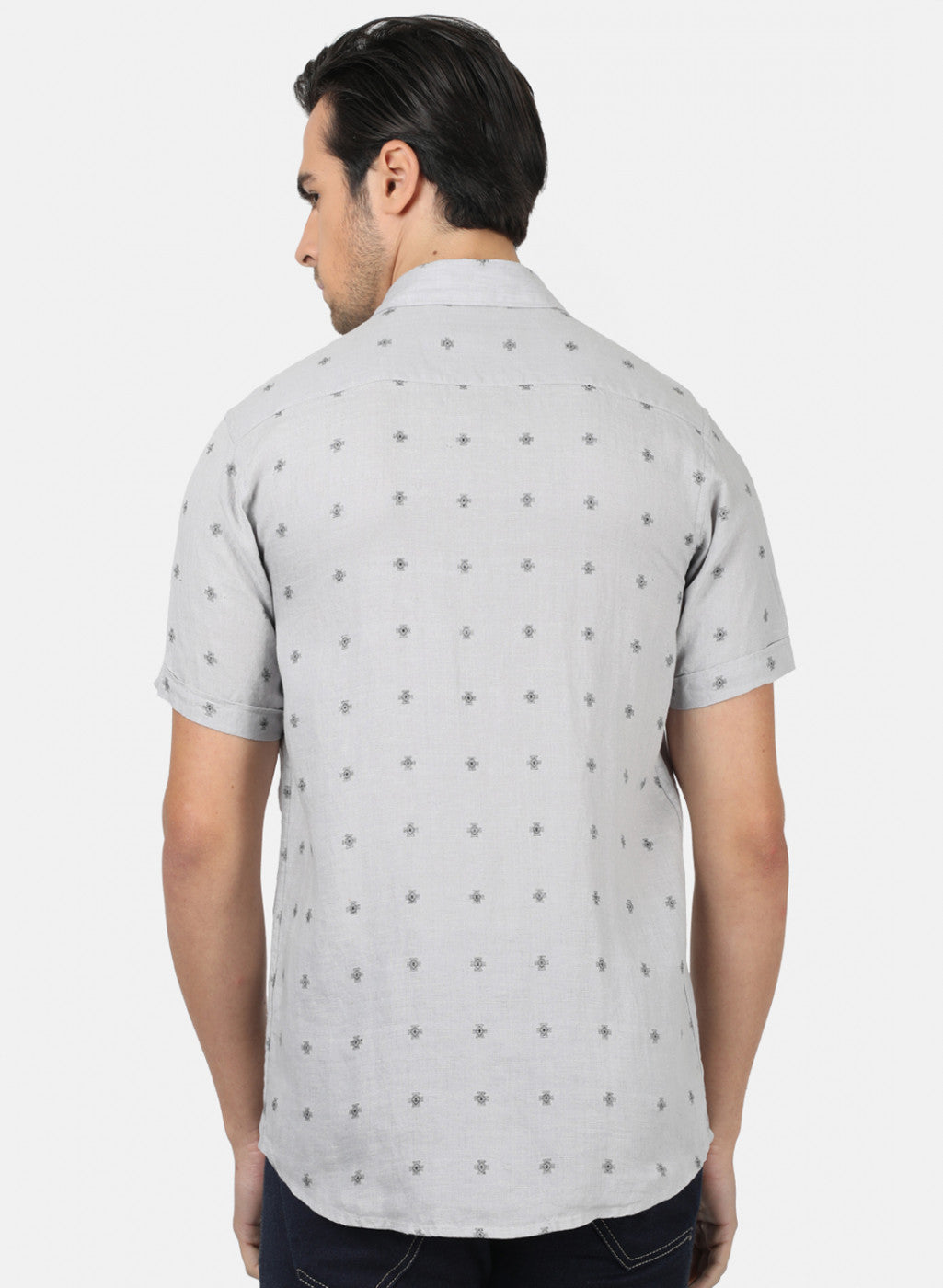 Men Grey Printed Linen Shirt