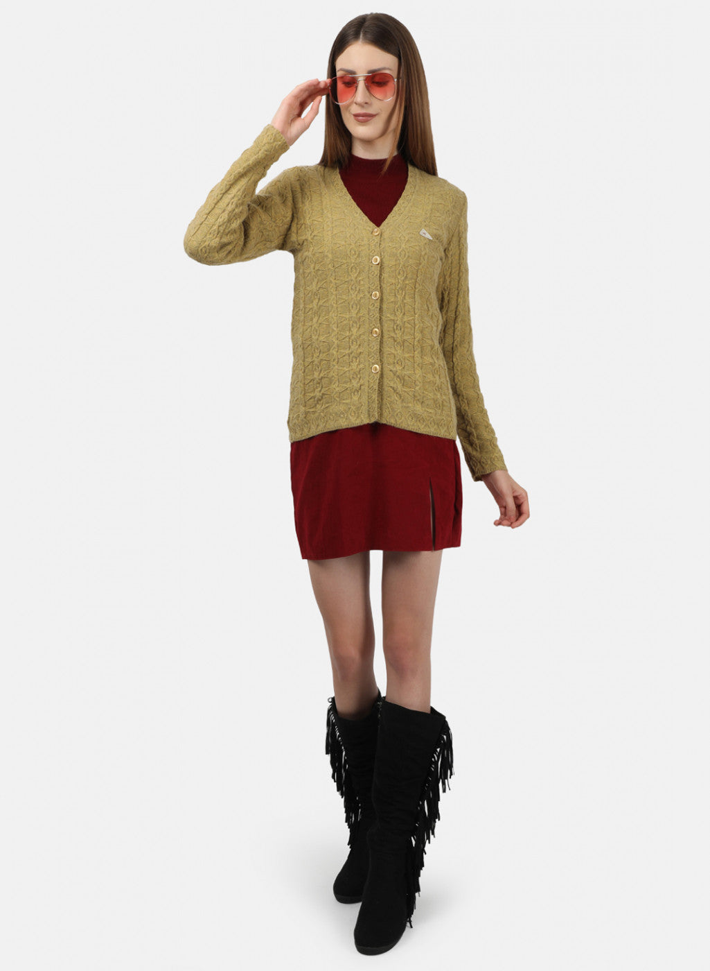 Women Light Yellow Self Design Cardigan