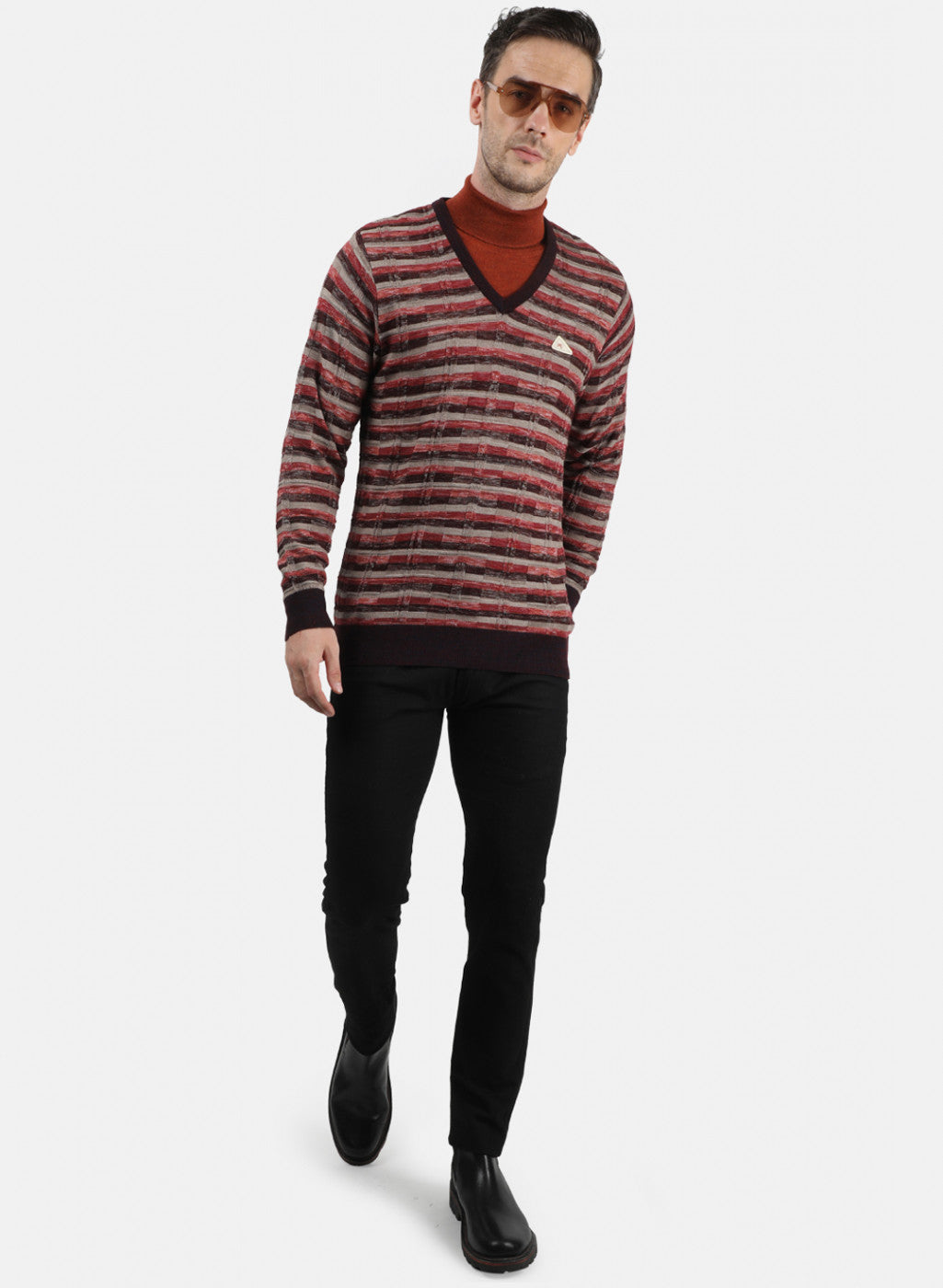 Men Red Solid Pullover