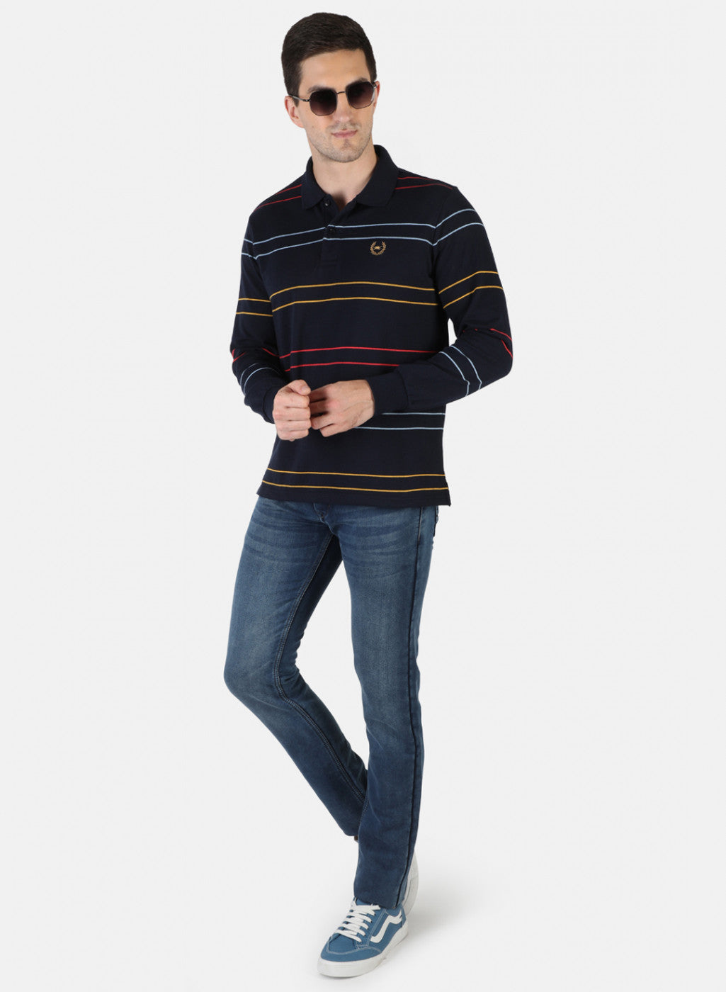 Men NAvy Blue Stripe T-Shirt