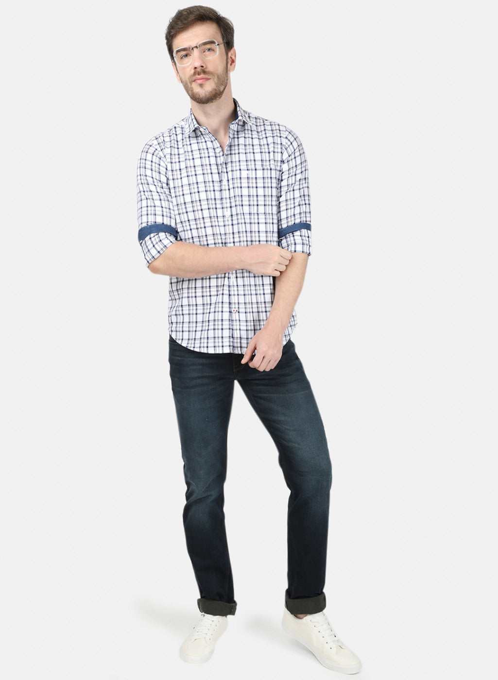 Mens White Check Shirt